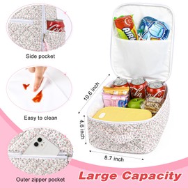 Aileam Lunch Box Lunch Bag for Women Cute Girls Insulated Womens Lunch Bag For Work Quilted Large Capacity Reusable Insulated Cooler for Work School Picnic Travel Pink Little Floral