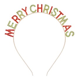 Wobeny-Diademas navideñas para mujeres y niñas: diadema con letras de diamantes de imitación rojos y verdes FELIZ NAVIDAD, diadema festiva, aro para el pelo, tocado para niñas
