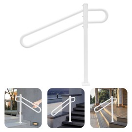 DYNAMI Single Post Handrail 28"-8.5"L X 35.5"H,Wrought Iron Metal Handrails for Outdoor 1-3 Steps,45 ° Slope U-shaped Tubes Stair Railing for Garage, Porch, Entrance (White)