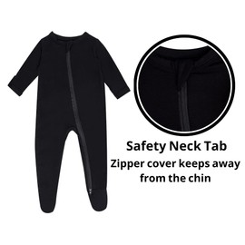 GUISBY Bamboo Baby Sleepers, Double Zipper with Long Sleeve Pajamas Black 0-3 Months