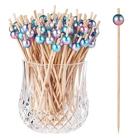 ALINK 100-Pack Cocktail Picks for Appetizers, Rainbow Pearl Wooden Toothpicks Skewers Sticks for Food, Drinks, Fruits, Party Supplies, Charcuterie Accessories - 4.72 inch