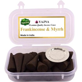 Yajna Frankincense-and-Myrrh 100%-Natural-Incense-Cones Handmade-Hand-Dipped Organic-Chemicals-Free for-Purification-Relaxation-Positivity-Yoga-Meditation The-Best-scents (20 Count)