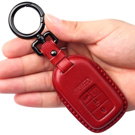 Tukellen for Honda Leather Key Fob Cover with Keychain Compatible with Honda Accord Civic Fit Pilot Odyssey CRV Clarity CRZ HRV Ridgeline EX EX-L-Red