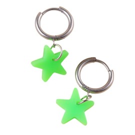 80s Retro Neon Acrylic Star Earrings - Vibrant Fluorescent Hoop Dangle Earrings for Disco Parties & Everyday Fashion green