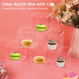 Homaisson 12 PCS Acrylic Square Cube 4 x 4 x 4 Inches, Small Clear Plastic Display Boxes with Lids, Clear Acrylic Storage Square Cube Boxes, Display Case Container for Candy Jewelry Tiny Items