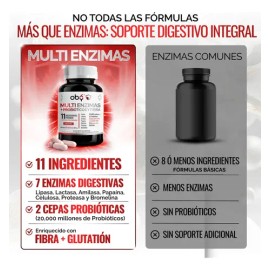 Enzimas Digestivas Probioticos, Glutation y Fibra | Lactobacillus Casei, Lactasa, Lipasa | Digestive Enzymes Oby Vitaminas Mujer y Hombre | 60 capsula