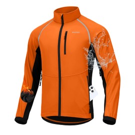 Men's Winter Cycling Jackets Thermal Warm Water Resistant Bike Running Windproof Fleece Cold Weather Mountain Biking Bicycle Riding Gear(Orange/Black,XL)