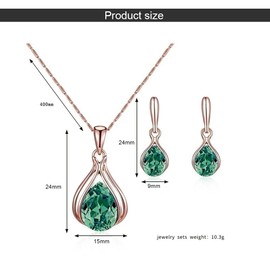 Leaf Teardrop Jewellery Set Teardrop Crystals Jewellery Set Necklace Pendant Rose Gold Chains Jewellery Sets for Women Classic Fashion Bridal Pear Shape Sapphire Jewellery Set Gift for Bridesmaids,