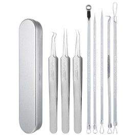 Blackhead Tweezers, Set of 8 Pimple Squeezing Tools, with Metal Box, Pimple Popper, Face Care, Double-Sided Acne Squeeze, Acne Needles and Tweezers, for Blackheads on the Nose and Face