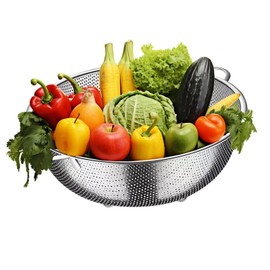 JIDSPWLS Stainless Steel Colander, 3-Quart Micro-Perforated Metal Colander Strainer with Handle for Kitchen/Draining Pasta/Rinsing Vegetables Fruits,Dishwasher Safe - 8.8 Inches