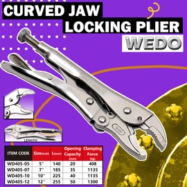 WEDO Curved Jaw Locking Pliers, Chrome Vanadium Steel Pliers with Wire Cutter, Die-Forged, Strong Torque, Heat Treatment, 10-Inch