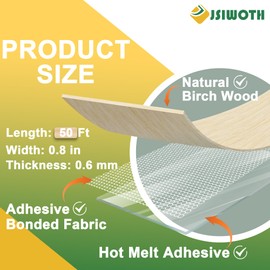 JSIWOTH Birch Wood Veneer Edge Banding, Pre-glued Flexible Iron-on with Hot Melt Adhesive, Wood Tape Banding Easy Application for Cabinet Repair Furniture Restoration (3/4 inch x 50 Ft Roll)