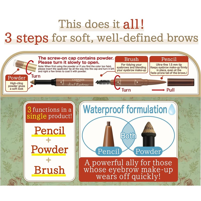Canmake 3 in 1 Eyebrow 01 Natural Brown Pencil Eyebrow