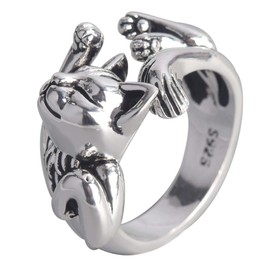 kelistom Vintage Silver Animal Open Ring, Adjustable Frog, Snake, Dragon, Cat Finger Ring for Women Men Fashion Party Jewelry
