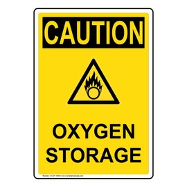 ComplianceSigns.com Vertical Caution Oxygen Storage OSHA Safety Label Decal with Symbol, 5x3.5 in. 4-Pack Vinyl for Gases Hazmat