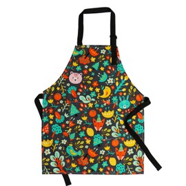 Jennice House Kids Aprons Pure Cotton Children Aprons with Adjustable Neck Strap and Pocket Cute Child Chef Aprons for Boys and Girls Cooking Baking Painting Aprons in 2 Sizes (Black 1, L)