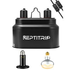 Dual Reptile Light Fixture with 100W Daytime Heat Bulb & 100W Nighttime Ceramic Heat Emitter, 2 Independent Switches, Reptile Heat Lamp Combo Pack - No UVB