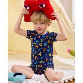 babee Reshinee Bamboo Viscose Toddler Alphabet Pajamas Boys Girls Kids Baby Cool Short Summer Pjs Set 3-4T Two Piece