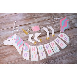Unicorn Banner, Happy Birthday Banner, Unicorn Party Supplies Decorations for Kids & Adults Girls Birthday, Baby Shower