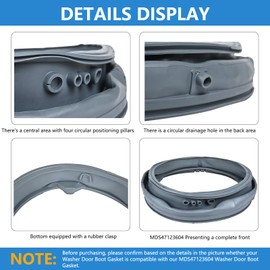 MDS47123604 Washer Door Gasket Compatible with LG Kenmore Washers, Front Load Washer Door Boot Seal Gasket Replacement for models WM3360HVCA WM3360HWCA WM3360HRCA WM3550HVCA WM3550HWCA Door Seal