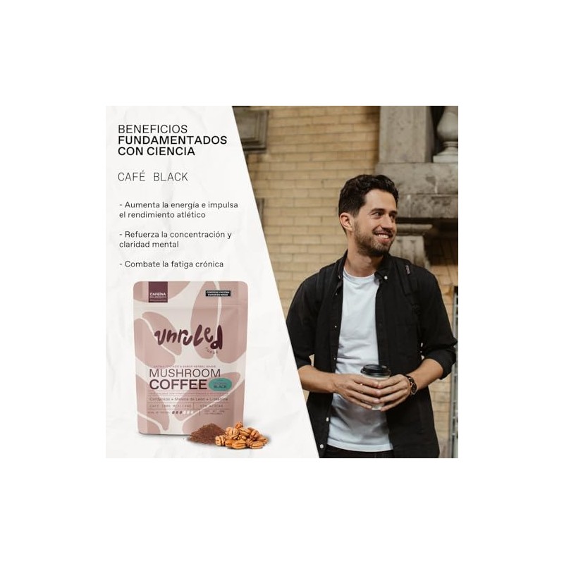 UNRULED - Mushroom Coffee Cafe con Hongos Adaptógenos Sabor Black