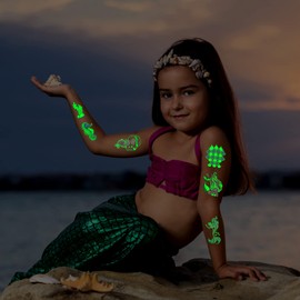 Leesgel 30 Sheets Luminous Under the Sea Mermaid Tattoos for Kids, Mermaid Stickers, Mermaid Gifts Ocean Toys for Under the Sea Party Decorations Bag Fillers Mermaid Birthday Supplies Game Favours