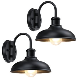 MYHXQ Gooseneck Outdoor Light Fixtures, 2-Pack Farmhouse Barn Lights for Porch, Industrial Black Exterior Wall Sconce for Garage, Patio, E26 Base Anti-Rust for Garage Frontdoor Entryway Doorway