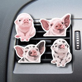 WIRESTER Set of 4 Fresh Scented Car Air Freshener Vent Clip, Decorative Accessories, Interior Decoration for Cars - Nursery Baby Pig Piglets, Pink Baby Pig, Black Spots Baby Pig