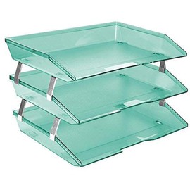 Acrimet Facility 3 Tier Letter Tray Side Load Plastic Desktop File Organizer (Clear Green Color)
