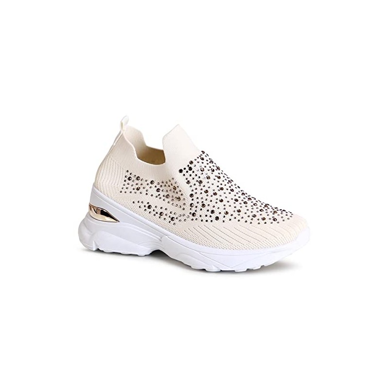 topschuhe24 2734 Women's Platform Trainers Glitter Light Slippers, beige