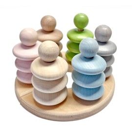 Hess Wooden Toy 14969 - Wooden Stacking Game with Rings in Various Colours, Nature Series for Children from 36 Months, for Inserting, Stacking and Sorting