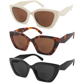 JiSoo Bifocal Sunglasses for Women, Cat Eye Trendy Reader Sunglasses Women 3 Pack Designer Reading Sun Glasses,3.5