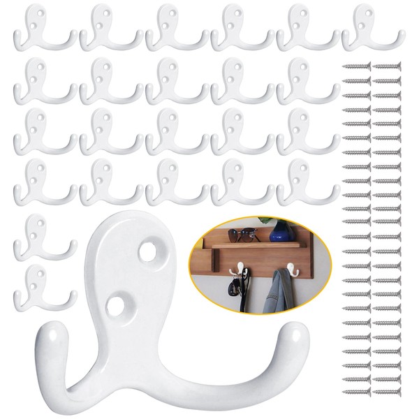 Homanu 24 Pack Coat Hooks, Heavy Duty Double Prong Coat