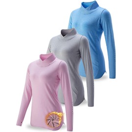 3 Pack Women's Fleece Mock Neck Long Sleeve Sweatshirts with Thumbholes Thermal Workout Tops (Set 3, Medium)