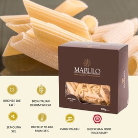 Penne Pasta, Bronze Cut Pasta made in Italy 1.1 lbs (500g), Gourmet Italian Pasta, Non-GMO 100% Durum Semolina, Italian Pasta imported. By Marulo.