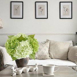 JINWOE 4PCS Green Artificial Hydrangeas, 21” Latex Silk Real Touch Lifelike Hydrangea Artificial Flowers,Large Faux Flowers for Wedding Outdoor Kitchen Table Home Garden