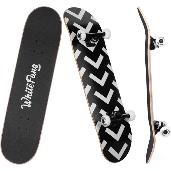 WhiteFang Skateboards for Beginners, Complete Skateboard 31 x 7.88, 7 Layer Canadian Maple Double Kick Concave Standard and Tricks Skateboards for Kids and Beginners (Arrow)