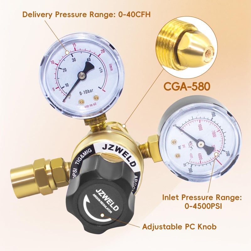American Standard Welding Argon Regulator with 6.6 Feet Gas Hose,