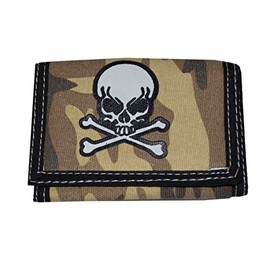 Wallet-tri Fold With Key Chain Pocket Chain Bone Skull
