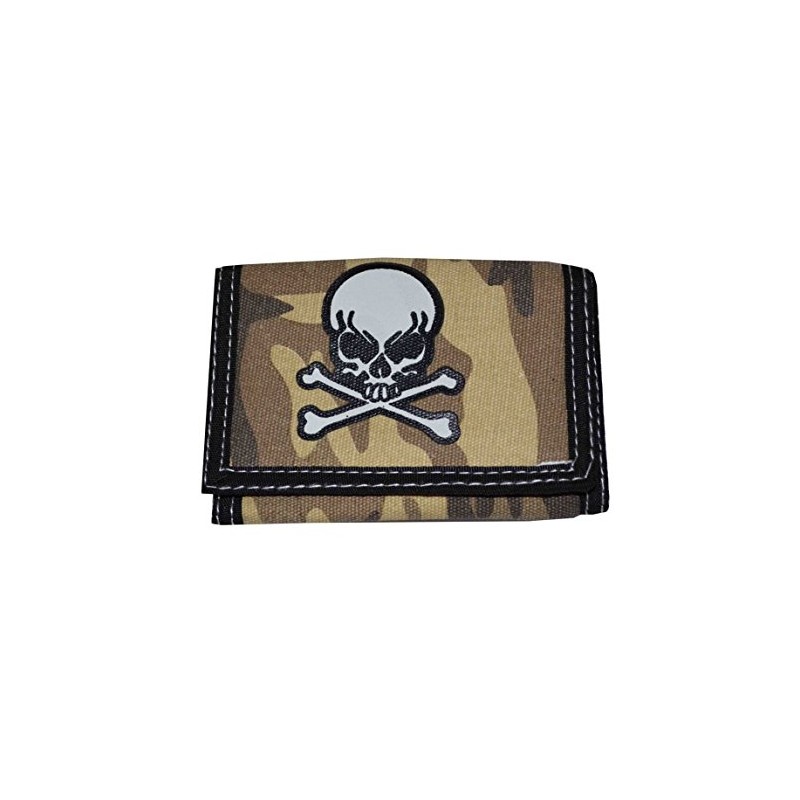 Wallet-tri Fold With Key Chain Pocket Chain Bone Skull