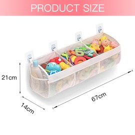 HARY Bath Toy Storage Organizer, Bath Toy Net with 3 Compartments, Large Openings, 2 Side Pockets, Bath Toy Holder Ideal for Kids Toys and Bath Time
