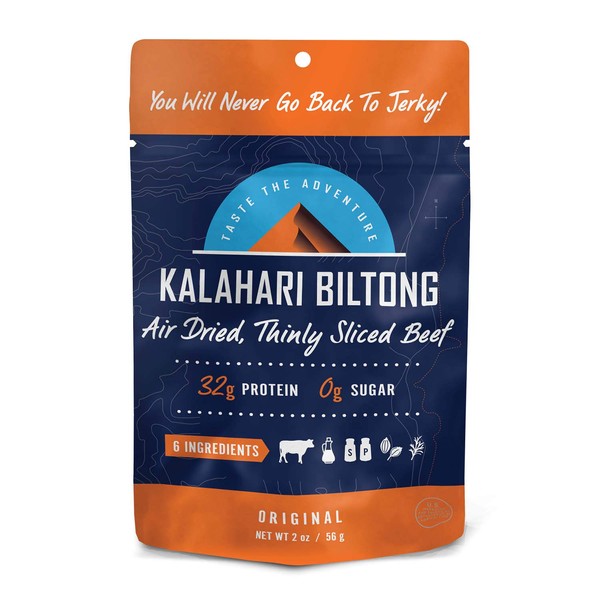 Original Kalahari Biltong, Air-Dried Thinly Sliced Beef, 2oz (Pack of 1), Sugar Free, Gluten Free, Keto & Paleo, High Protein Snack