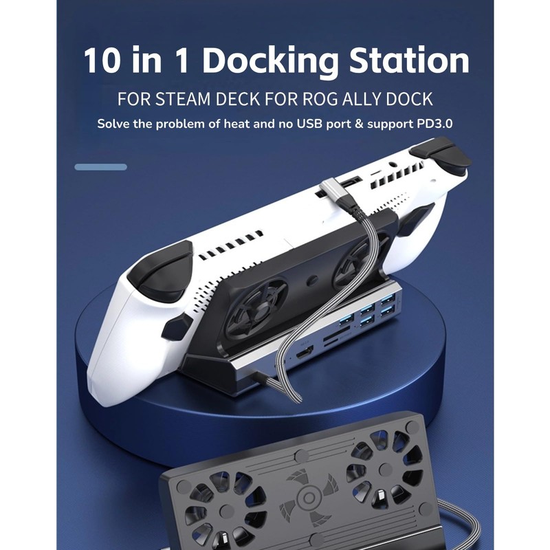 10 in 1 Docking Station with Dual Cooling Fan, 4K