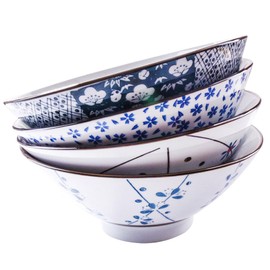 7.5 Inch Asian Ramen Bowls Japanese Noodle Bowls for Ramen Cereal Soup Pho Udon Noodles Deep Noodle Serving Bowls Set of 4