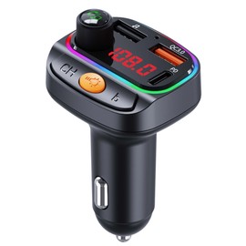 Bluetooth 5.3 FM Transmitter for Car, Wireless Car Adapter with QC 3.0 Fast Charging & PD 30W Type-C, Hands-Free Calling, U Disk Playback, EQ Sound Mode, 7-Color Ambient Light for Driving & Travel