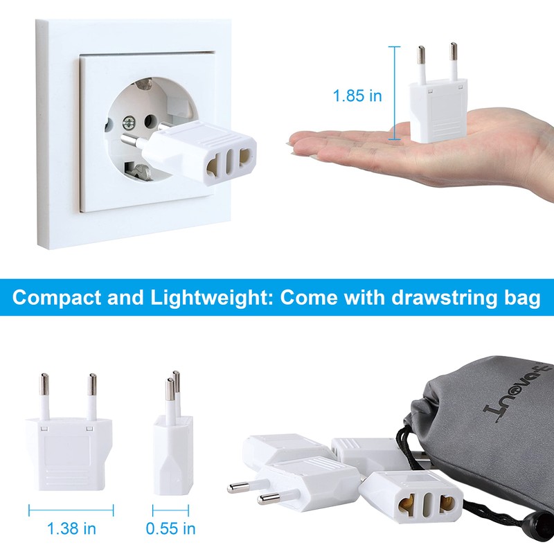Inovat 8 PCS American USA to European Outlet Plug Adapter(Upgrade