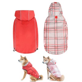 BINGPET Dog Raincoat, Kappa, Rain Gear, Waterproof, Windproof, Snowproof, Hat Included, Night Reflective, Adjustable Dog Clothes, Dog Clothes, Lead Hole, Velcro, Checkered Pattern, Specialty Material,