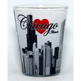 Chicago Illinois White B & W Monument Red Heart Shot Glass