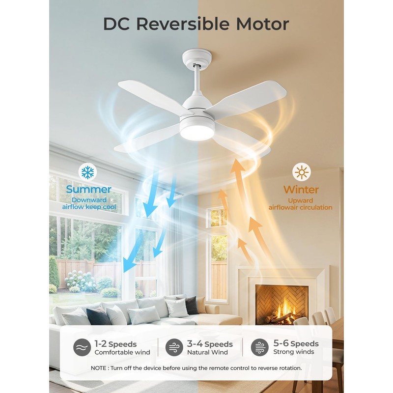 42 Inch Ceiling Fan with Light, APP & Remote, Downrod