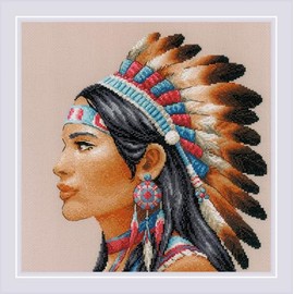 RIOLIS - Amazing Women. America 2255, Native American Cross Stitch Kit 11¾" x 11¾", Cross Stitch Kits for Beginners & Advanced, Crossstitching Kits Adult, Counted Stitching Kits, Embroidery Kit